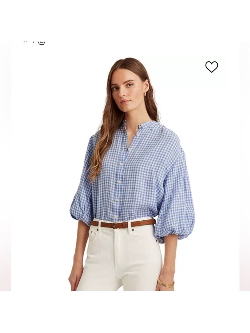 Polo by Ralph Lauren Blue Gingham Puff-Sleeve Button-Front Blouse